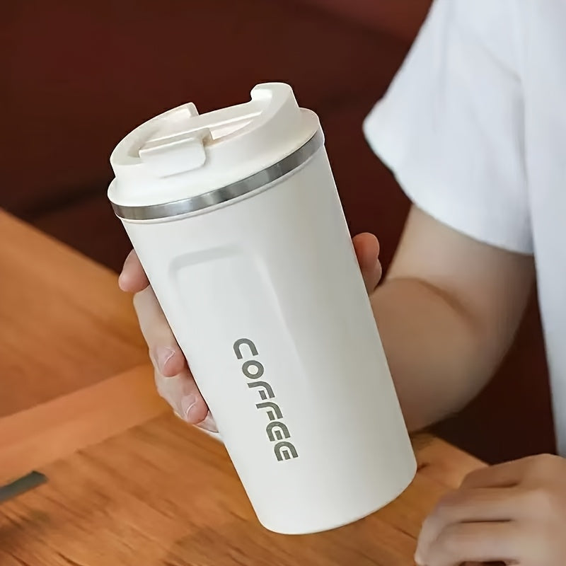 Vacuum Insulated Coffee Insulated - Double-Wall Stainless Steel Leakproof Insulated Flask, 304 Grade Reusable Travel Mug with Lid Lock, 24H Hot/Cold Retention for Coffee, Tea, Drinks - Black/White, Gift for Coffee & Tea Lover
