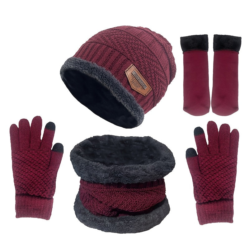 4pcs Set Men Winter Hat Scarf Gloves Socks Set Warm Women Beanie Hats Neck Warmer Non Slip Gloves