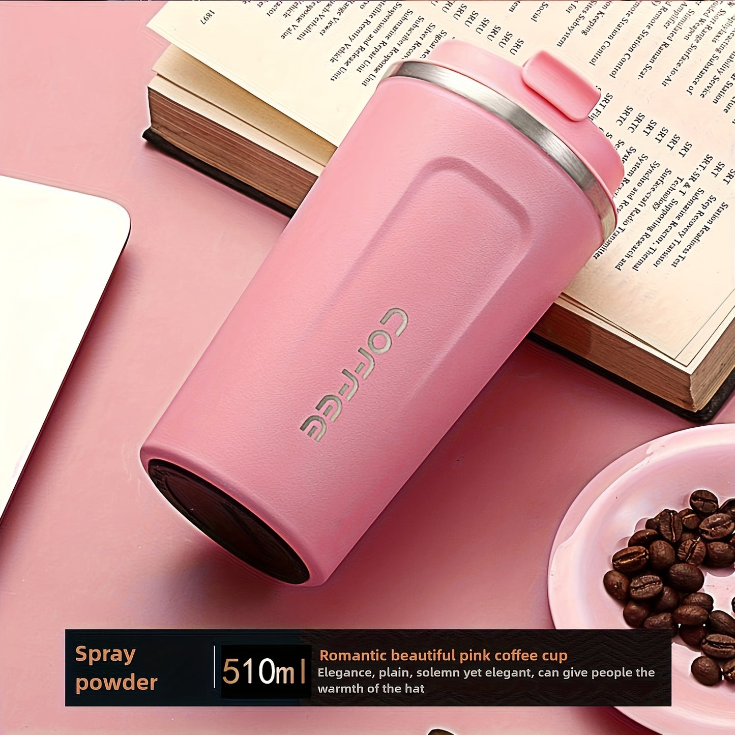 Vacuum Insulated Coffee Insulated - Double-Wall Stainless Steel Leakproof Insulated Flask, 304 Grade Reusable Travel Mug with Lid Lock, 24H Hot/Cold Retention for Coffee, Tea, Drinks - Black/White, Gift for Coffee & Tea Lover