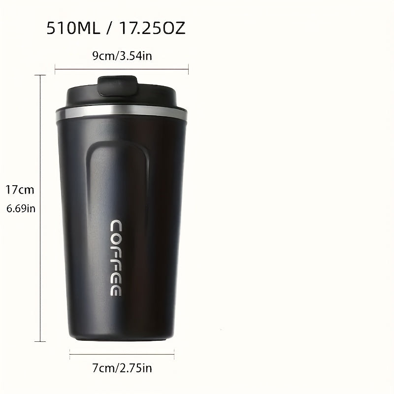 Vacuum Insulated Coffee Insulated - Double-Wall Stainless Steel Leakproof Insulated Flask, 304 Grade Reusable Travel Mug with Lid Lock, 24H Hot/Cold Retention for Coffee, Tea, Drinks - Black/White, Gift for Coffee & Tea Lover