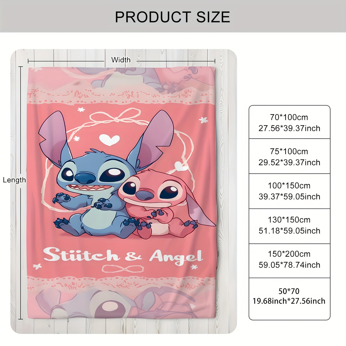 Stitch & Angel Official Stitch-Themed Plush Fleece Blanket - Soft Flannel All-Season Bedspread with Stitch & Stitch Hearts Design, Machine Washable for Bed, Couch, or Floor - Perfect Gift for Fans, Birthday or Housewarming, O