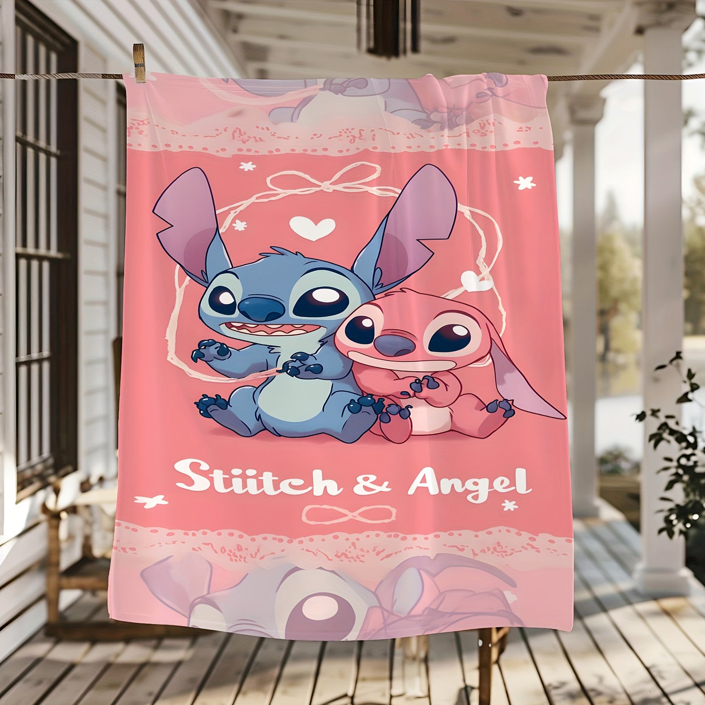 Stitch & Angel Official Stitch-Themed Plush Fleece Blanket - Soft Flannel All-Season Bedspread with Stitch & Stitch Hearts Design, Machine Washable for Bed, Couch, or Floor - Perfect Gift for Fans, Birthday or Housewarming, O
