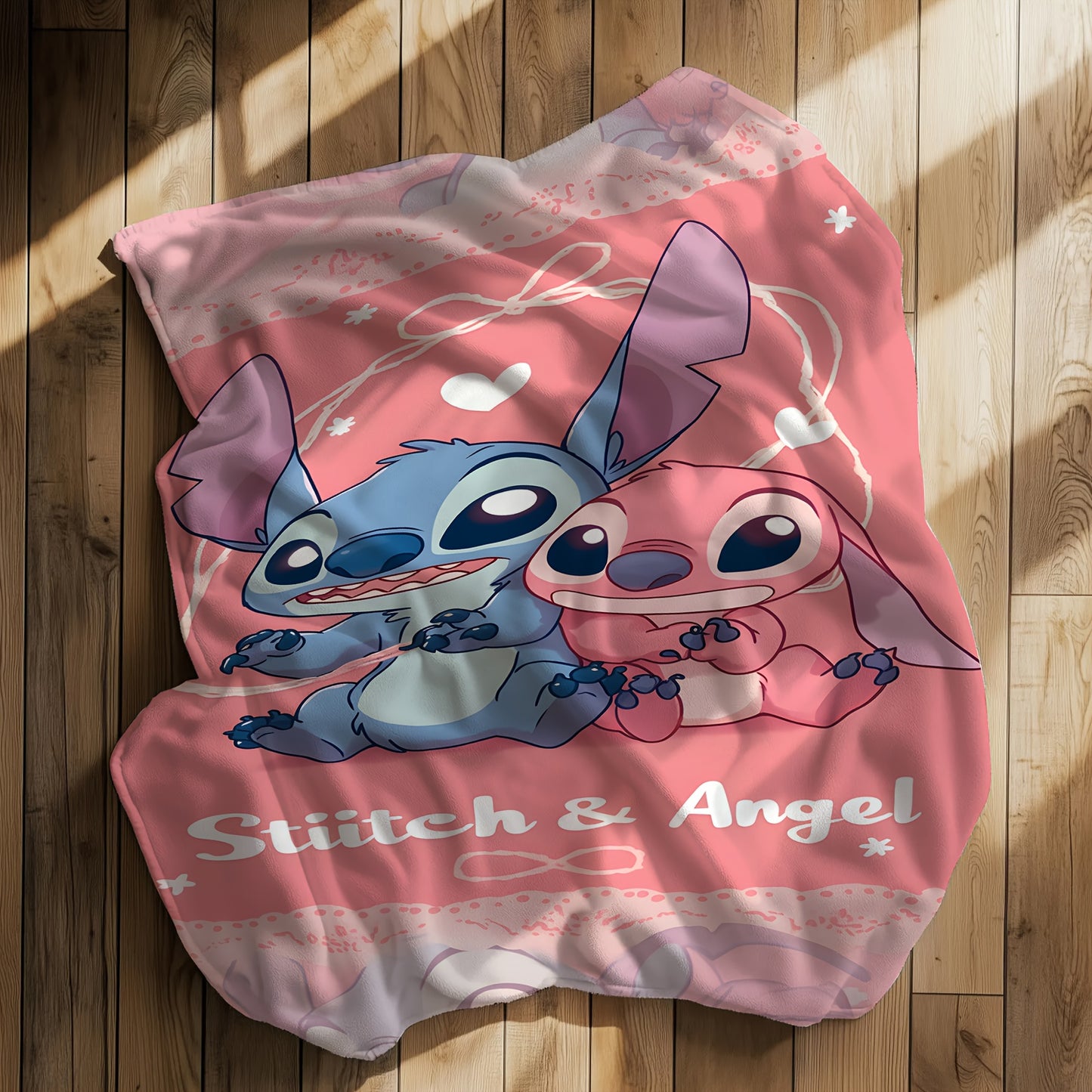 Stitch & Angel Official Stitch-Themed Plush Fleece Blanket - Soft Flannel All-Season Bedspread with Stitch & Stitch Hearts Design, Machine Washable for Bed, Couch, or Floor - Perfect Gift for Fans, Birthday or Housewarming, O