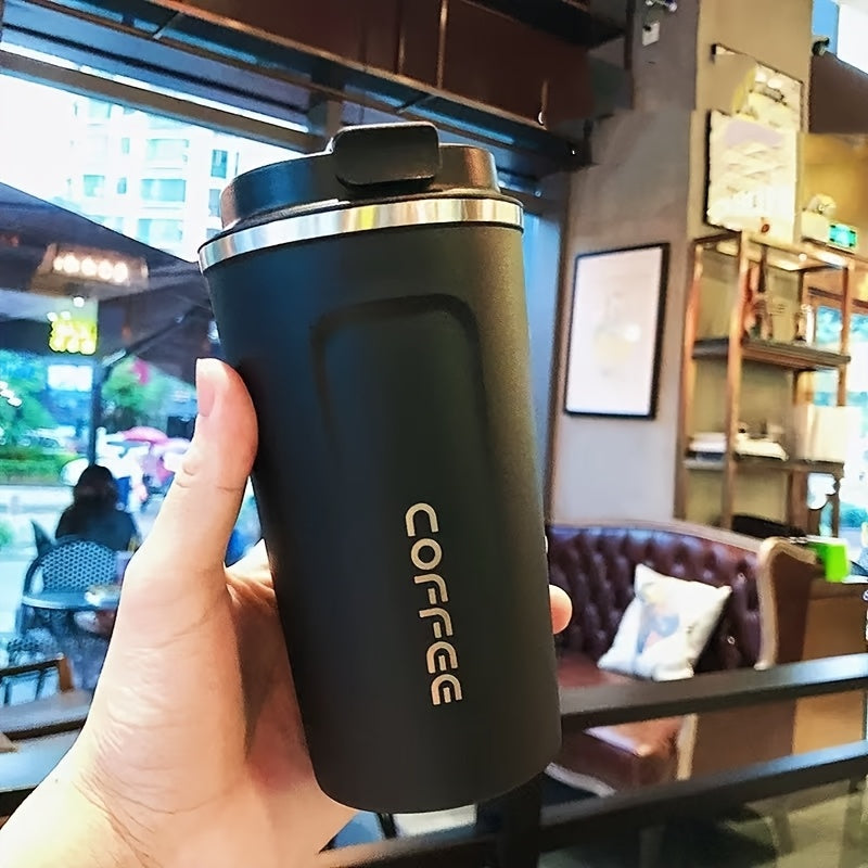 Vacuum Insulated Coffee Insulated - Double-Wall Stainless Steel Leakproof Insulated Flask, 304 Grade Reusable Travel Mug with Lid Lock, 24H Hot/Cold Retention for Coffee, Tea, Drinks - Black/White, Gift for Coffee & Tea Lover