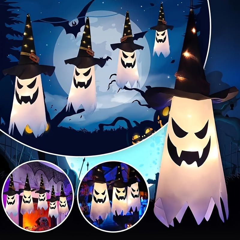 1/3pcs Set LED Indoor Glow with Witch Hat Lights - Holiday and Halloween Decor, White, Hanging, Foldable, Button Control, Removable Lamp, Battery Powered by Coin Cell (Coin Cells Included), with 3 Flashing Modes, Suitable for