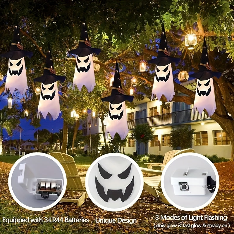 1/3pcs Set LED Indoor Glow with Witch Hat Lights - Holiday and Halloween Decor, White, Hanging, Foldable, Button Control, Removable Lamp, Battery Powered by Coin Cell (Coin Cells Included), with 3 Flashing Modes, Suitable for