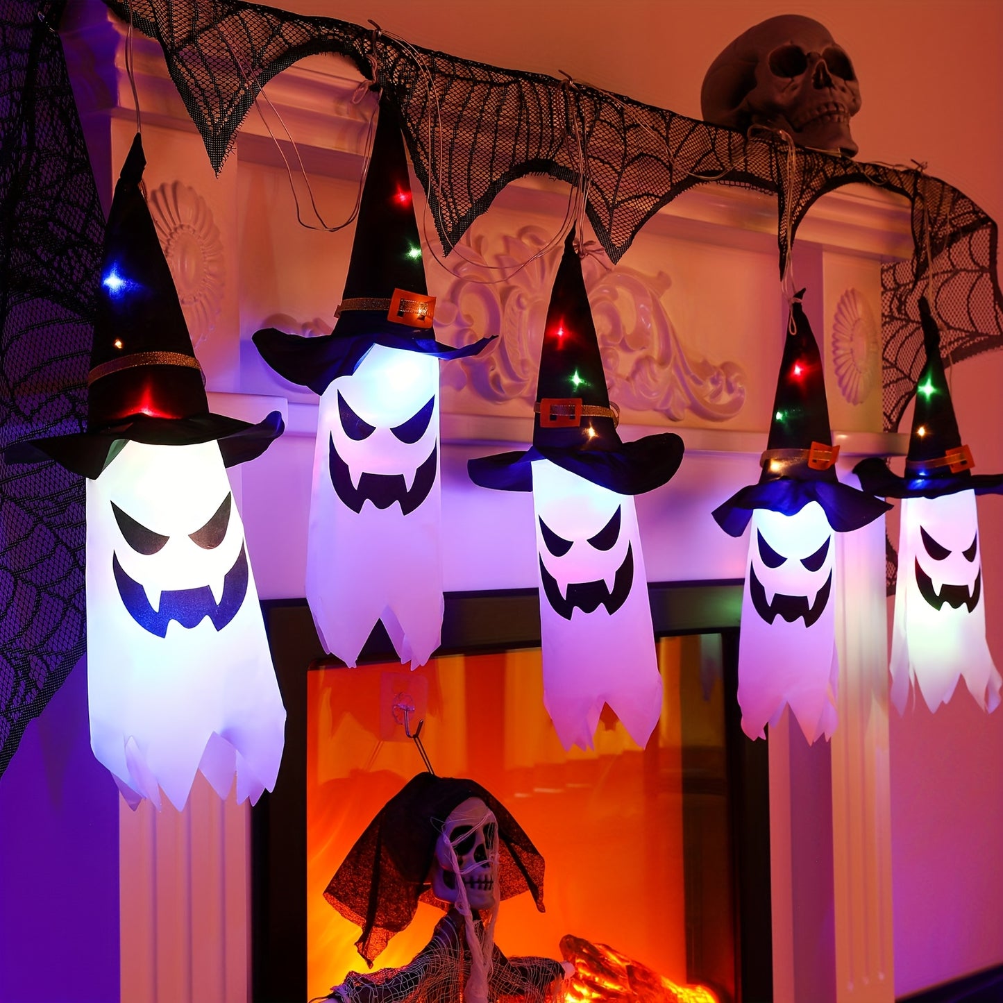 1/3pcs Set LED Indoor Glow with Witch Hat Lights - Holiday and Halloween Decor, White, Hanging, Foldable, Button Control, Removable Lamp, Battery Powered by Coin Cell (Coin Cells Included), with 3 Flashing Modes, Suitable for