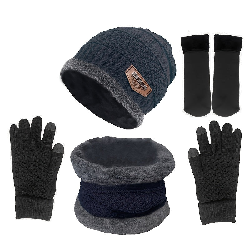 4pcs Set Men Winter Hat Scarf Gloves Socks Set Warm Women Beanie Hats Neck Warmer Non Slip Gloves