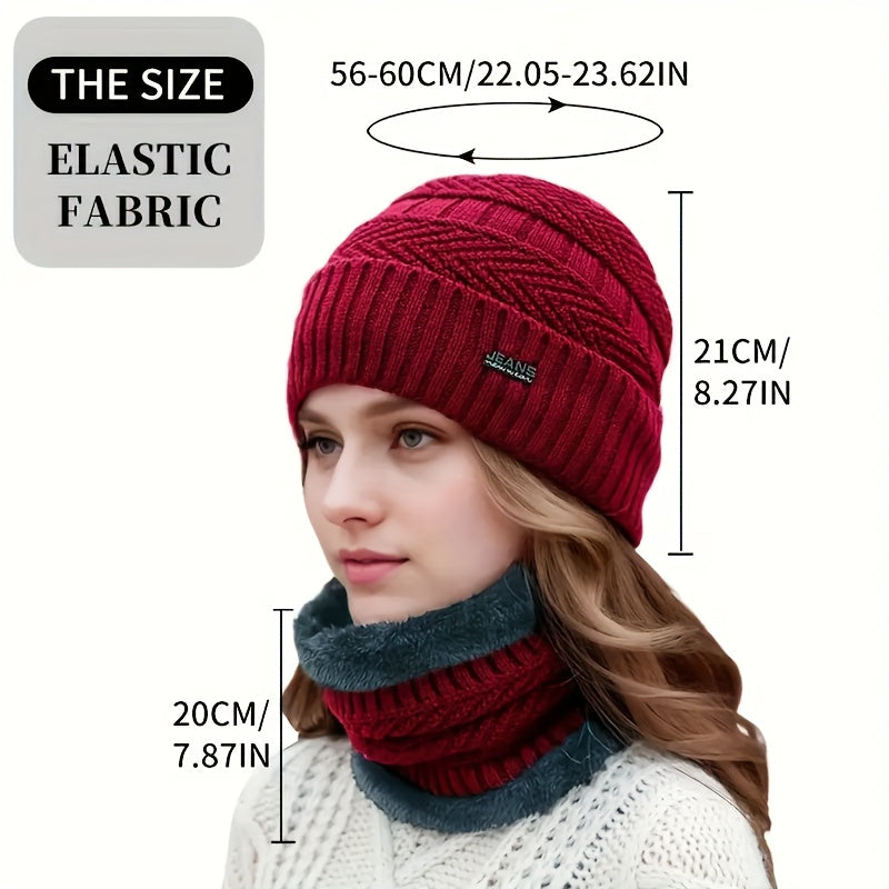 3pcs Women's Winter Warmth Set - Full Face & Neck Coverage Thermal Outfit with Hat, Neck Warmer & Gloves - Open/Closeable Design, Fleece Lining & Ribbed Texture - Skiing, Cycling, Outdoor Activities - Hand Washable - Black/Gr