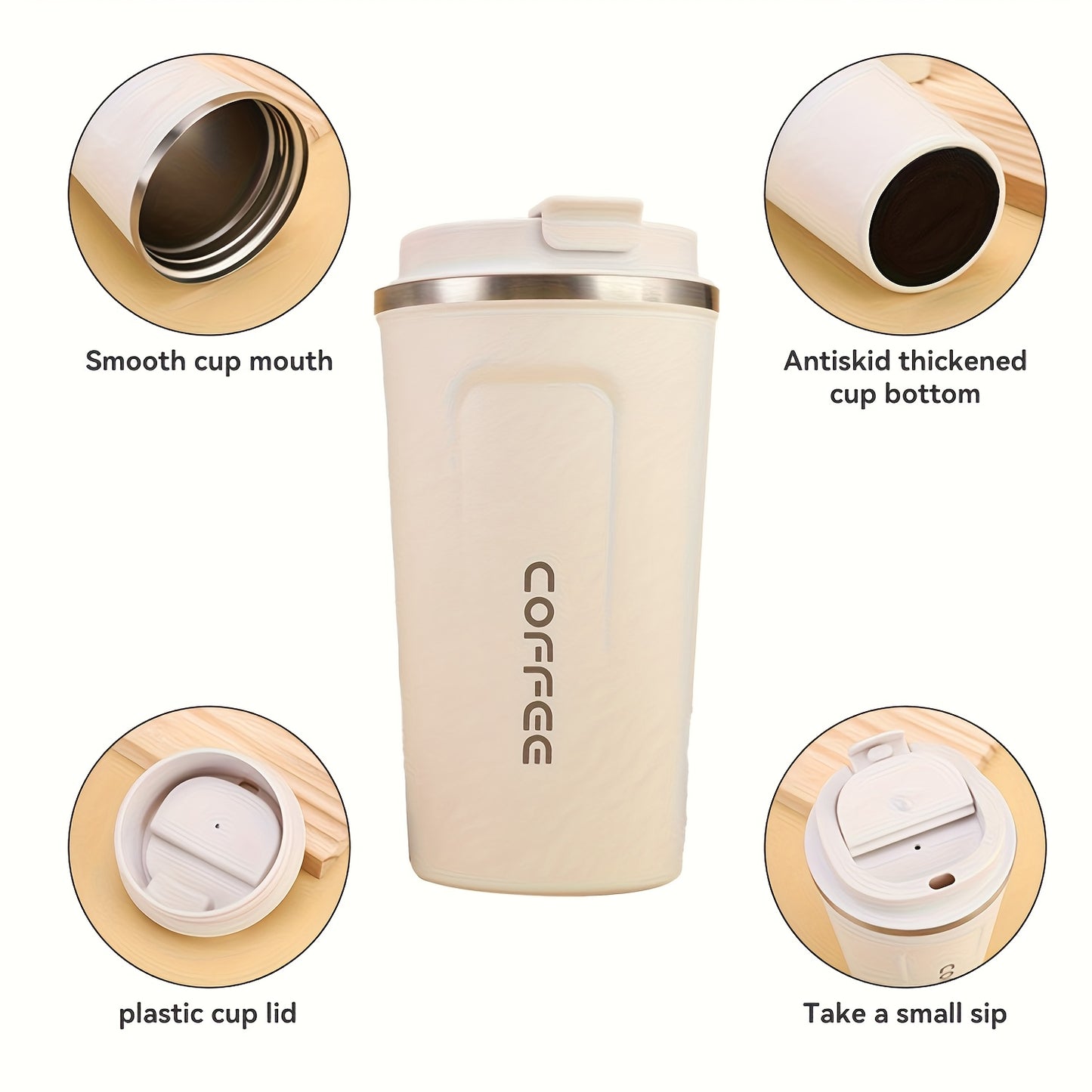 Vacuum Insulated Coffee Insulated - Double-Wall Stainless Steel Leakproof Insulated Flask, 304 Grade Reusable Travel Mug with Lid Lock, 24H Hot/Cold Retention for Coffee, Tea, Drinks - Black/White, Gift for Coffee & Tea Lover