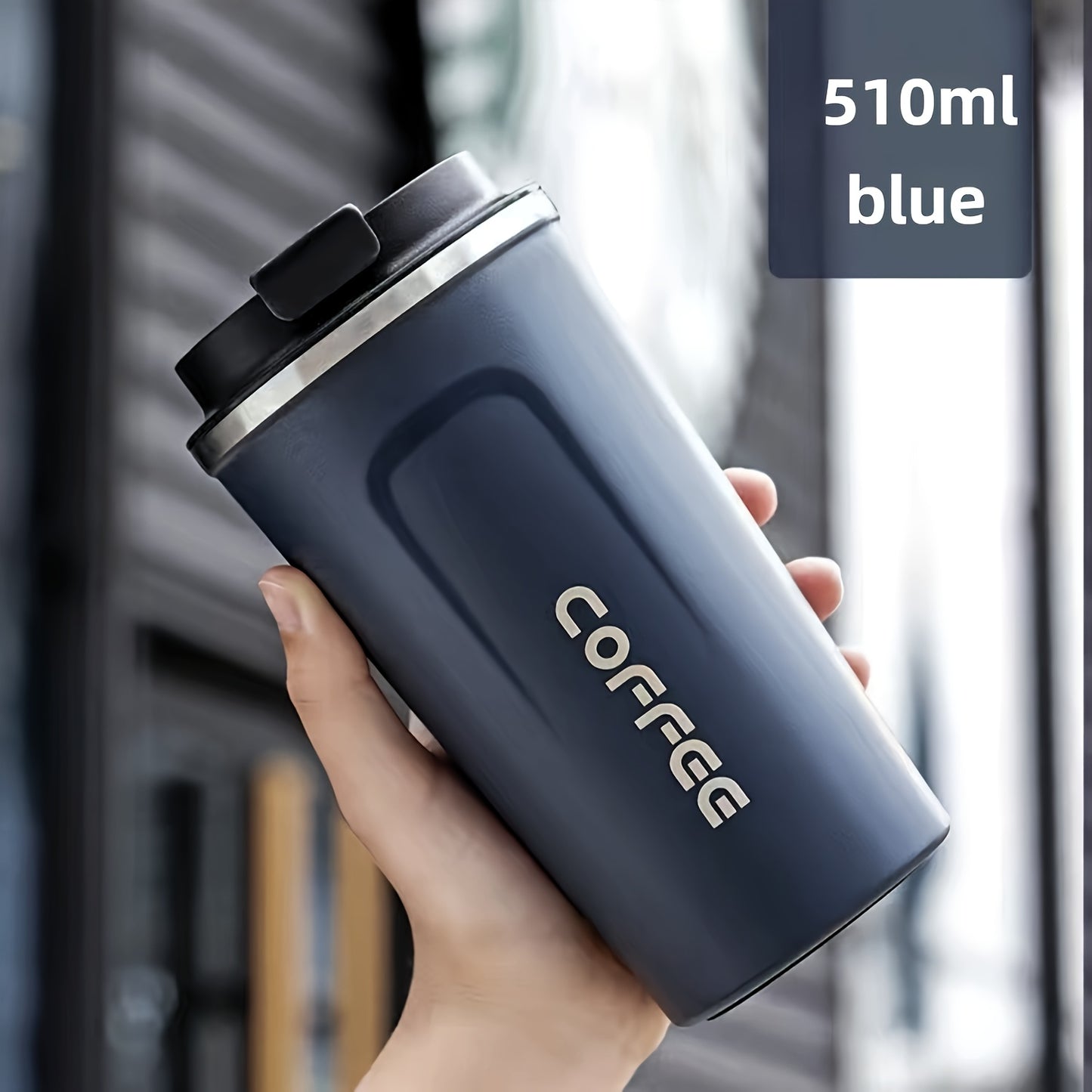 Vacuum Insulated Coffee Insulated - Double-Wall Stainless Steel Leakproof Insulated Flask, 304 Grade Reusable Travel Mug with Lid Lock, 24H Hot/Cold Retention for Coffee, Tea, Drinks - Black/White, Gift for Coffee & Tea Lover