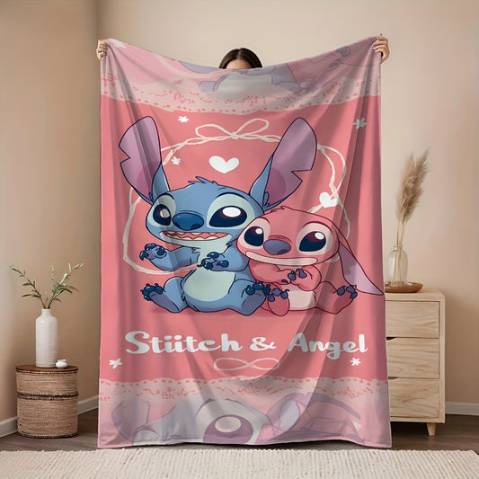Stitch & Angel Official Stitch-Themed Plush Fleece Blanket - Soft Flannel All-Season Bedspread with Stitch & Stitch Hearts Design, Machine Washable for Bed, Couch, or Floor - Perfect Gift for Fans, Birthday or Housewarming, O