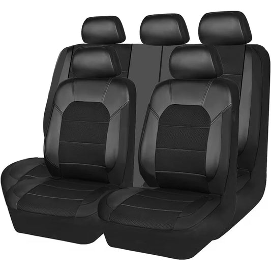 Deluxe 9-Piece Quilted Faux Leather Car Seat Covers - All-Season Comfort (Sponge-Padded), Universal Fit for 5-Seat Vehicles