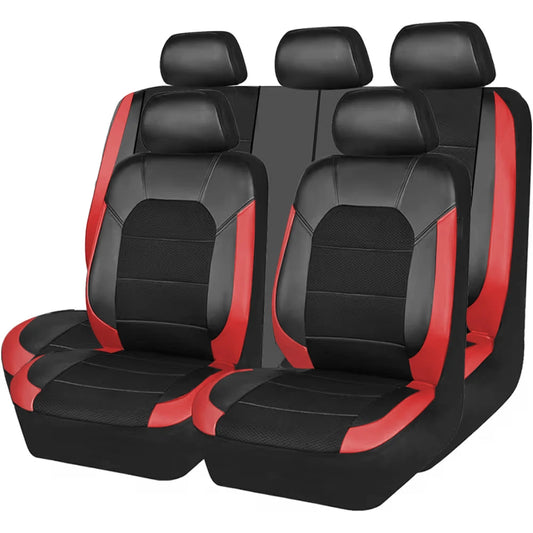 Deluxe 9-Piece Quilted Faux Leather Car Seat Covers - All-Season Comfort (Sponge-Padded), Universal Fit for 5-Seat Vehicles