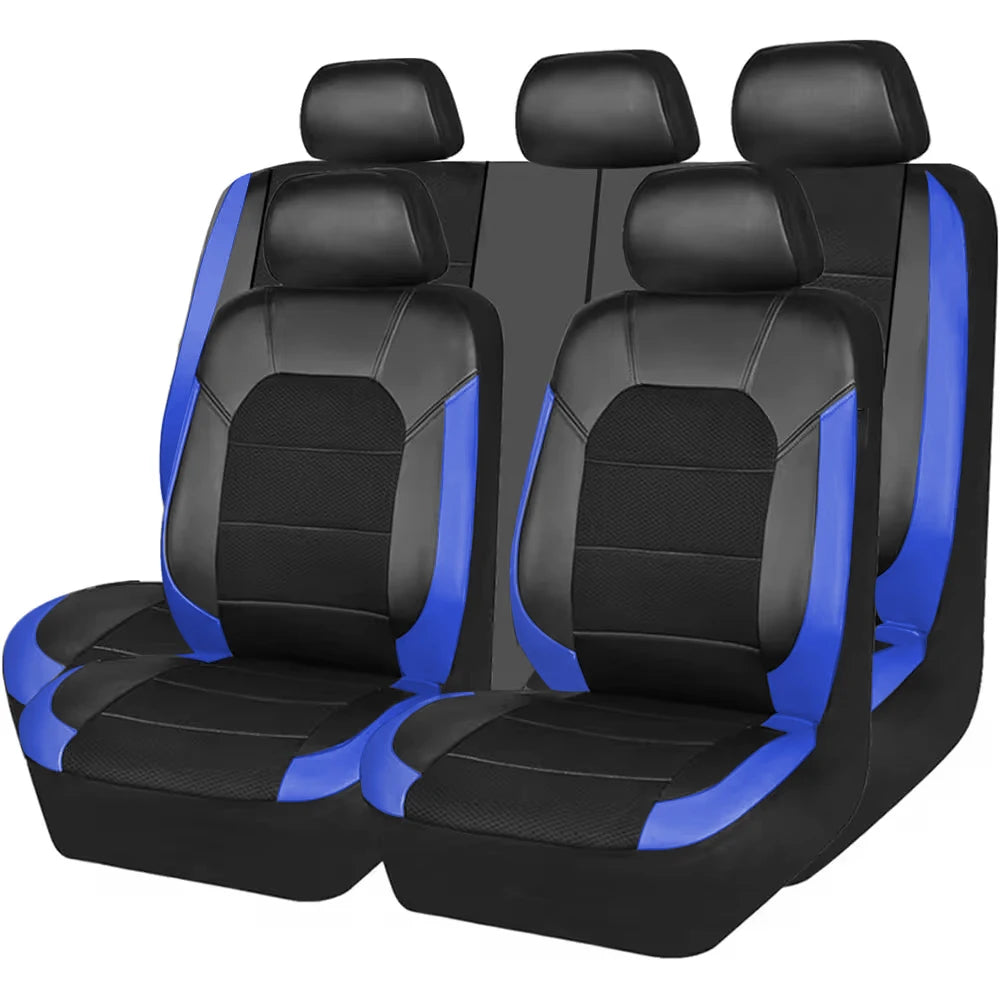 Deluxe 9-Piece Quilted Faux Leather Car Seat Covers - All-Season Comfort (Sponge-Padded), Universal Fit for 5-Seat Vehicles