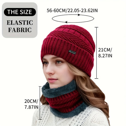 3pcs Women's Winter Warmth Set - Full Face & Neck Coverage Thermal Outfit with Hat, Neck Warmer & Gloves - Open/Closeable Design, Fleece Lining & Ribbed Texture - Skiing, Cycling, Outdoor Activities - Hand Washable - Black/Gr